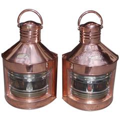 Pair of Anglo-Indian Copper and Brass Port & Starboard Ship Lanterns, Circa 1880 5