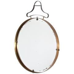 Italian Circular Mirror with Decorative Brass Frame