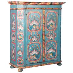 19th Century Antique German Double Door Armoire with Original Blue Paint