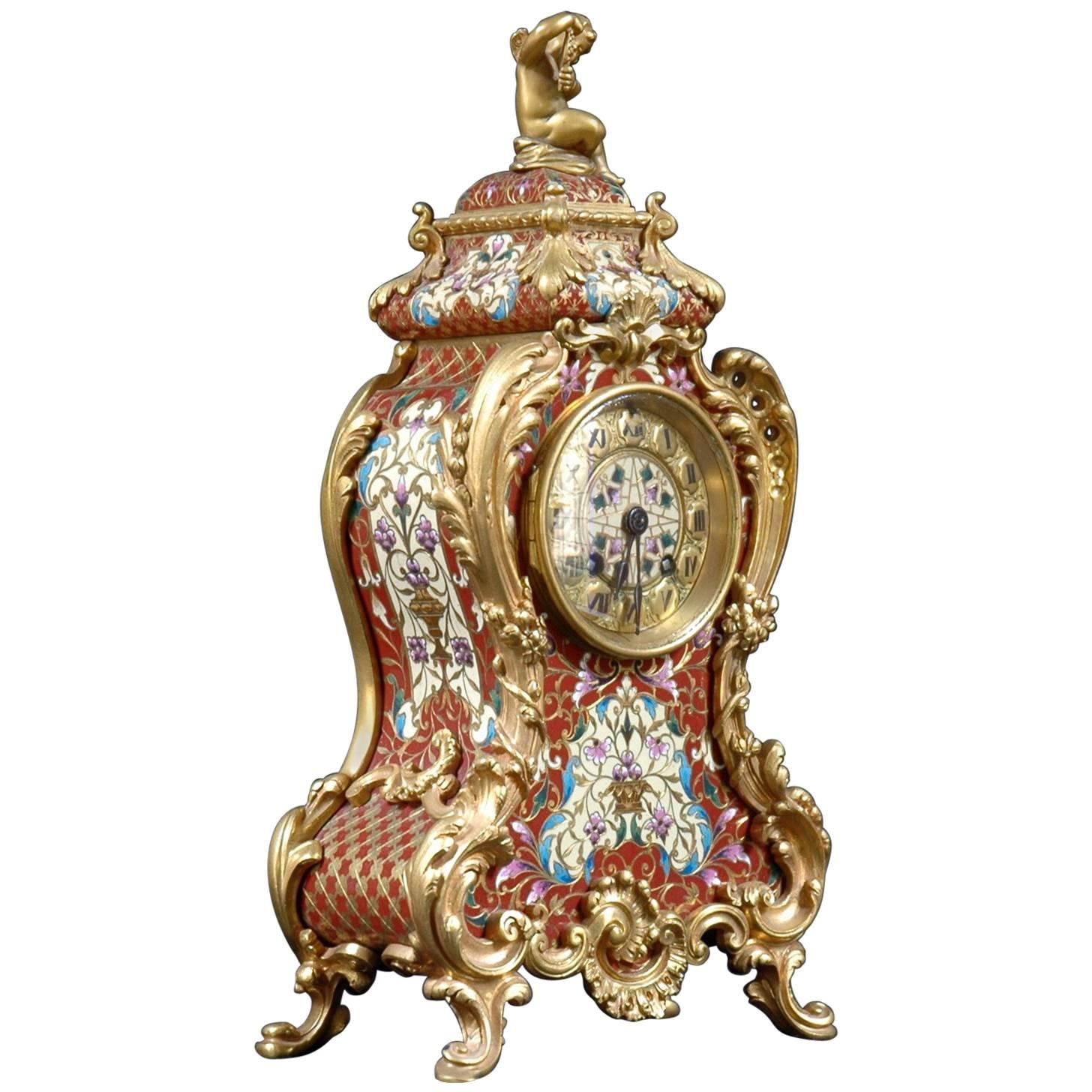 19th Century Tiffany Champleve Enameled Mantel or Bracket Clock For Sale