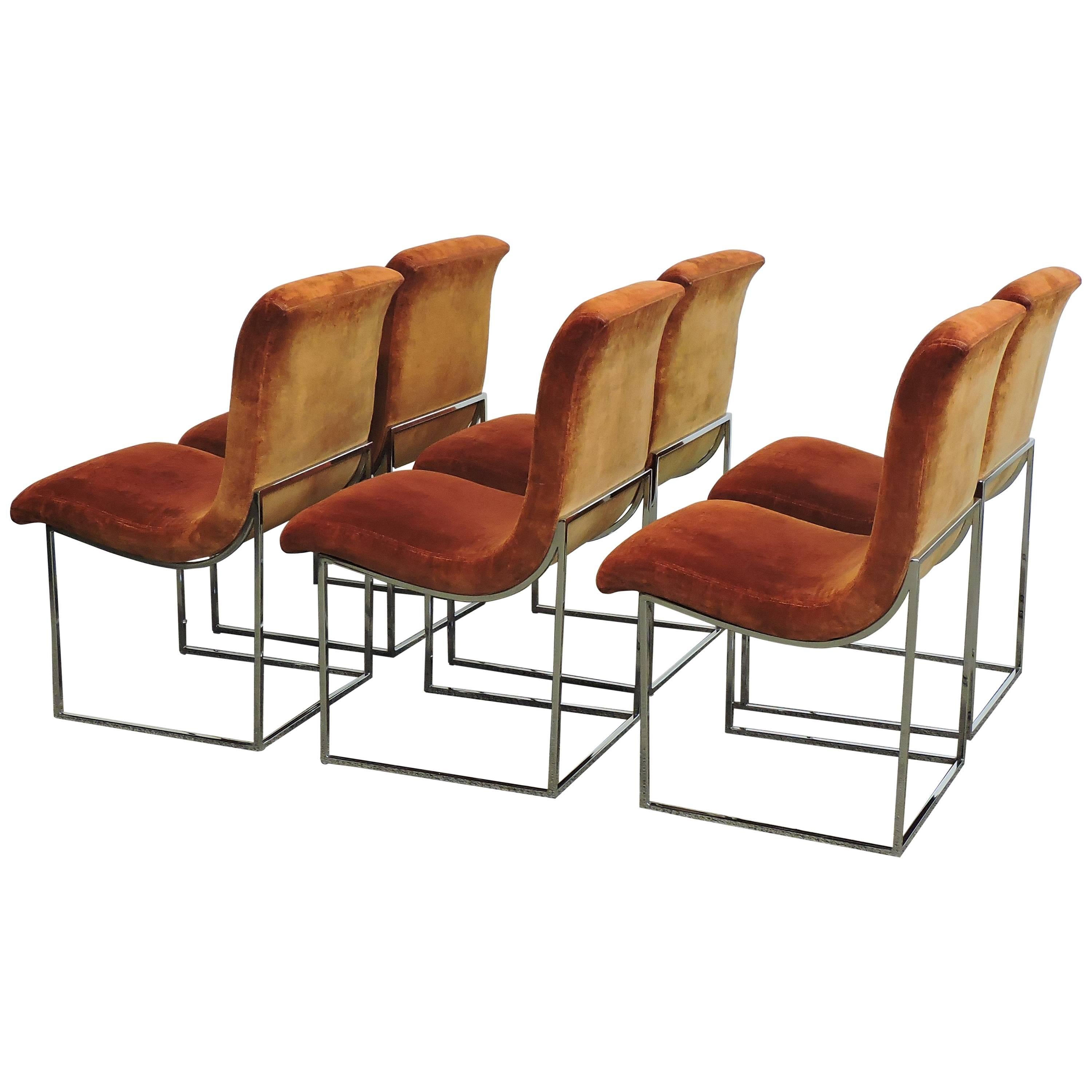 Six Milo Baughman Chrome Scoop Dining Chairs for Thayer Coggin