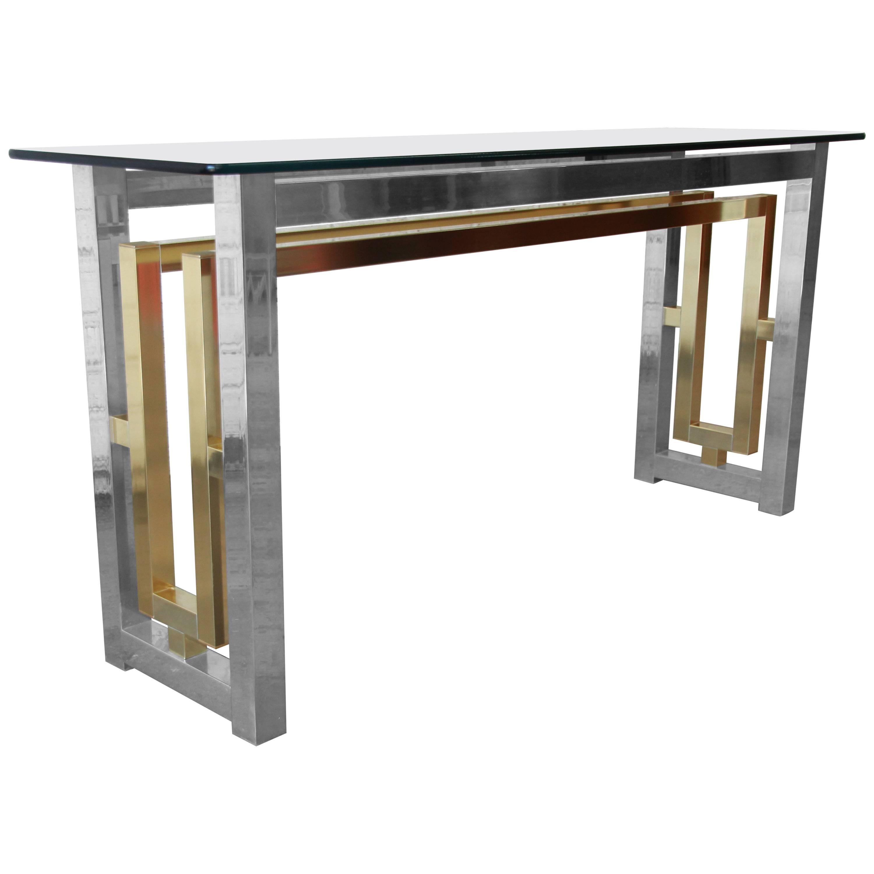 Chrome and Brass Console Table in the Style of Romeo Rega