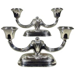 Pair of Mid-Century Modernist Danish Silver Twin Branch Candelabra, Circa 1960