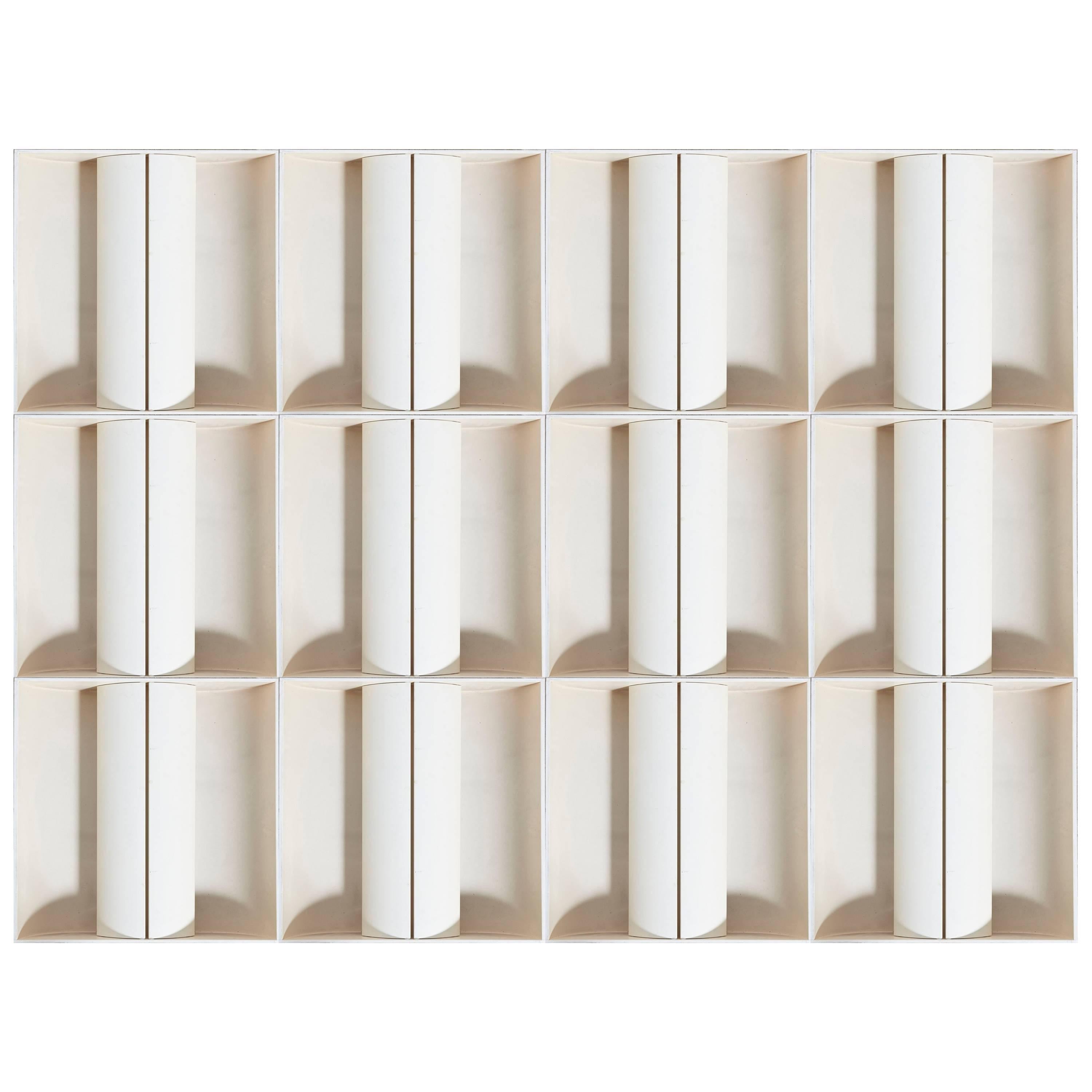 Architectural Set of 12 White Metal Wall-Lights, Ceiling-Lights, France, 1970s