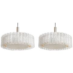 Set of Two Doria Ice Glass, Brass Chandeliers 4