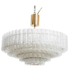 Large Five Tiers Ice Granulated Glass Tube Chandelier Designed by Doria, Germany