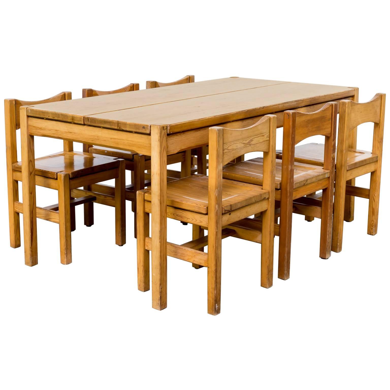 Ilmari Tapiovaara Pinewood Dinner Set One Table and Six Chairs for Laukaan Puu For Sale