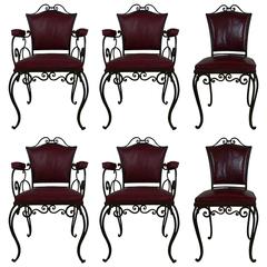 Series of Four Armchairs and Two Wrought Iron Chairs by JC Moreaux 1