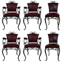 Series of Four Armchairs and Two Wrought Iron Chairs by JC Moreaux