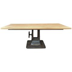 Industrial Factory Cast Iron and Oak Big Wheel Dining Table 6
