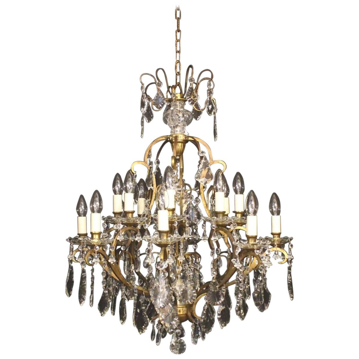 French Sixteen-Light Antique Cage Antique Chandelier