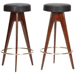 Pair of Mahogany Bar Stool Attributed Ico Parisi, 1950s