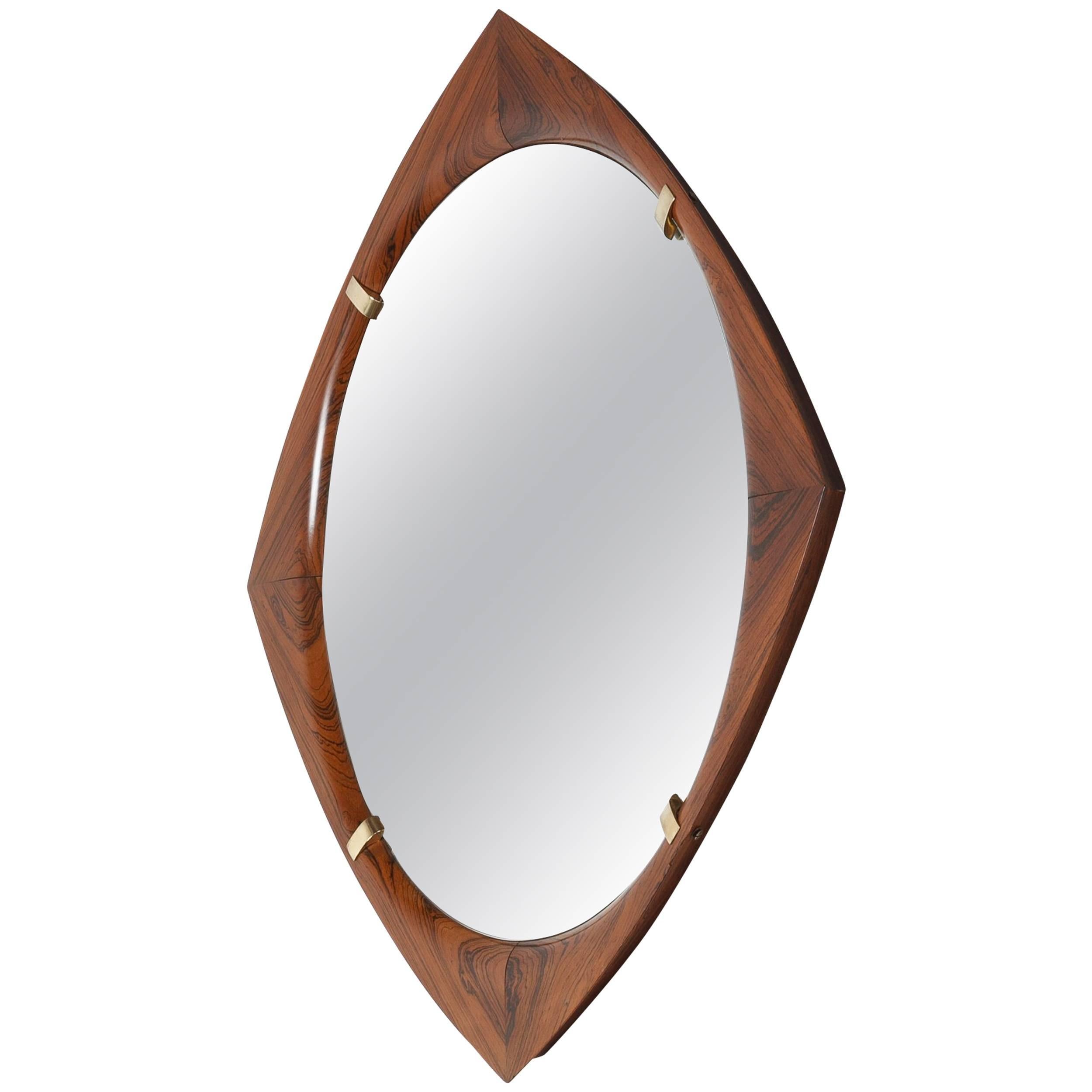 Italian Rosewood Mirror Diamond, 1960s For Sale