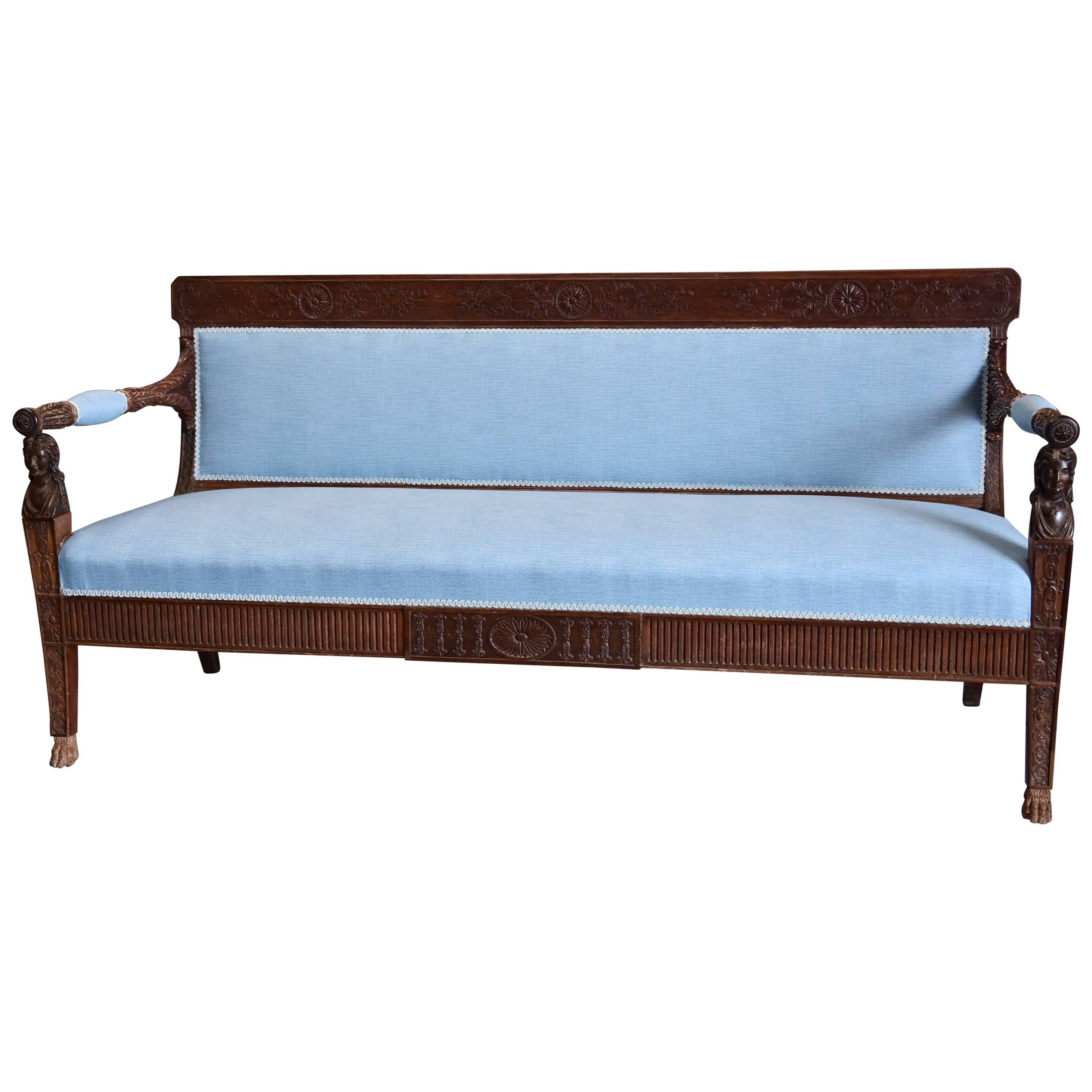 Late 18th Century Rare Walnut Italian Sofa 'Canape' of Neoclassical Design For Sale