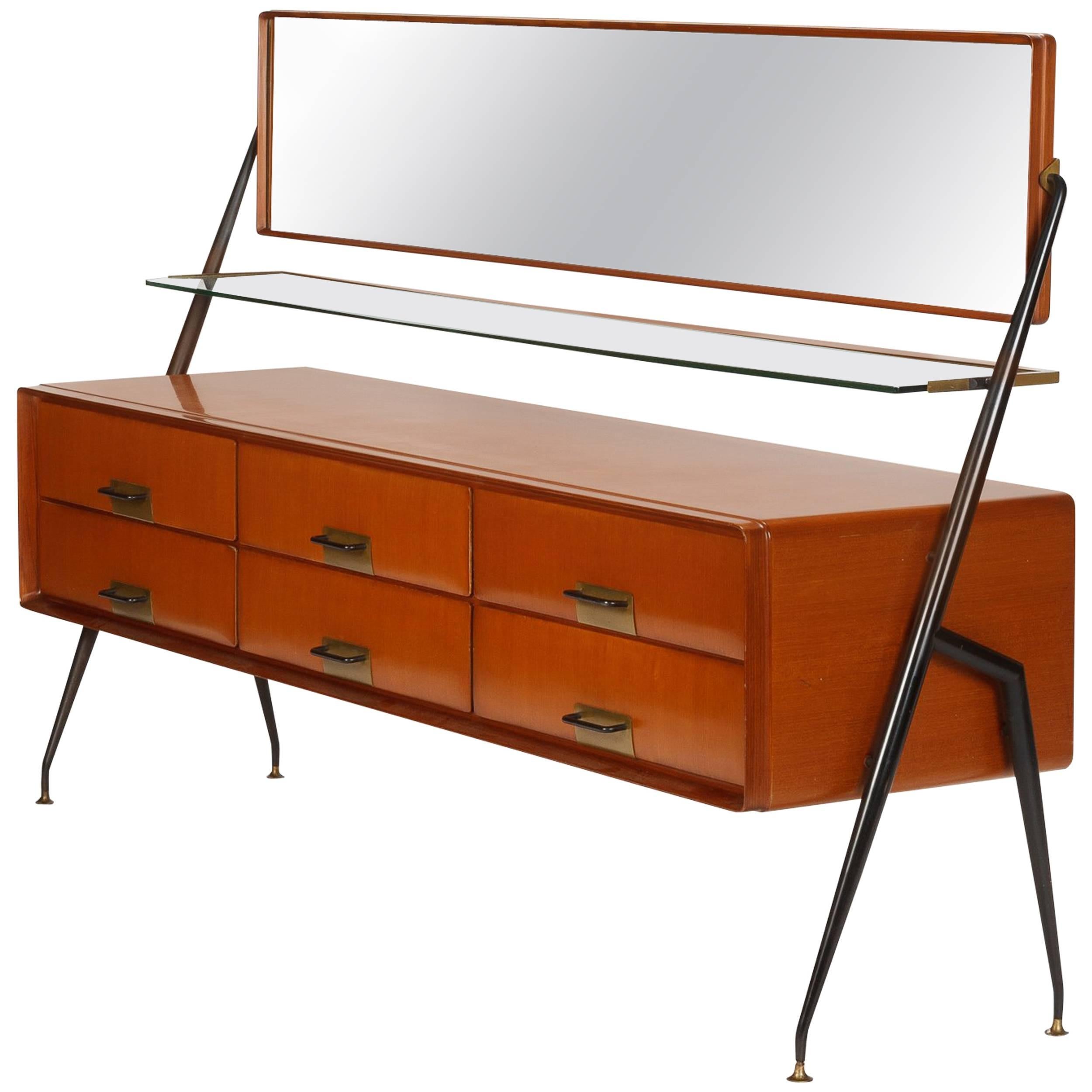 Silvio Cavatorta Sideboard with Mirror SC Roma Mahogany, 1950s For Sale