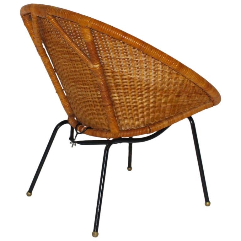 Mid-Century Modern Vintage Rattan Metal Vintage Armchair, 1950s Italy