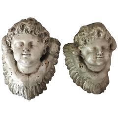 Two Puttis Baroque Angels 17th Century in White/Grey Lacker Limewood