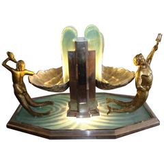 Art Deco Centrepiece with Light Representing a Water Fountain Signed R. Durquet