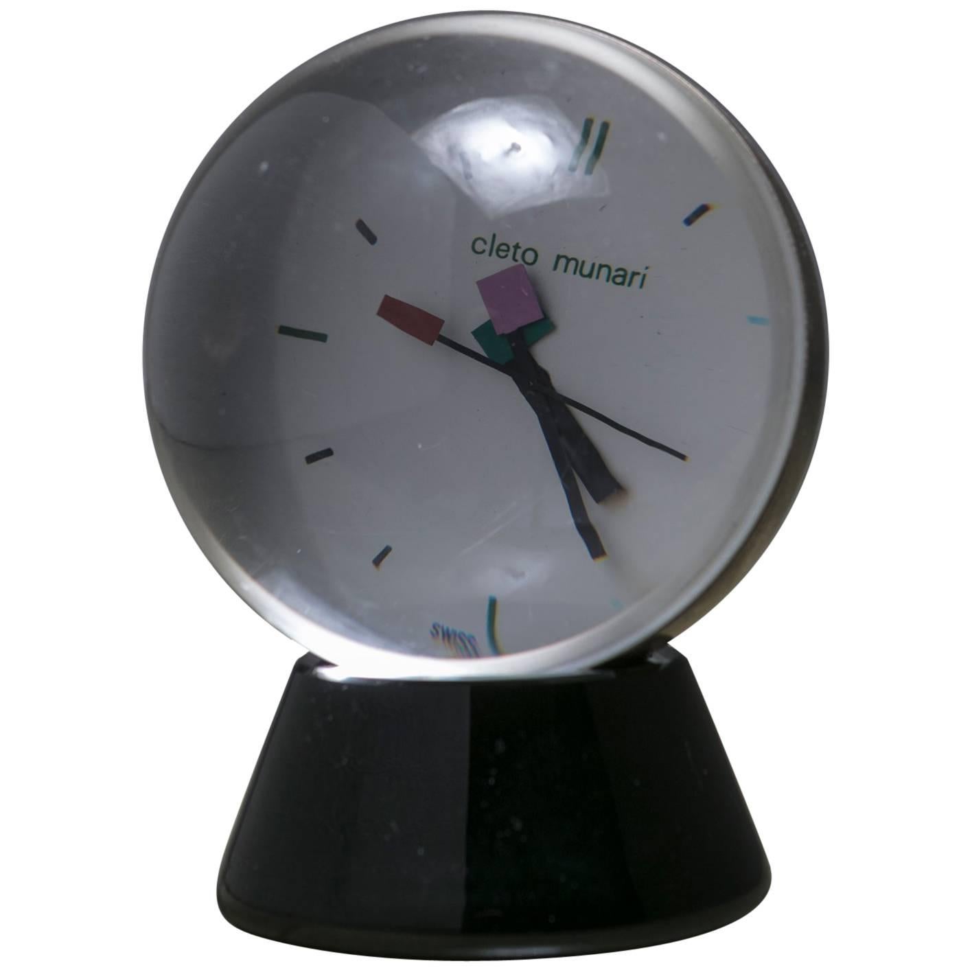 Glass Table Clock by Cleto Munari, Italy, 1980s For Sale