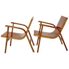 Mid-Century Modern Beech Pair Duo Vintage Roland Rainer Lounge Chair 1952 Vienna
