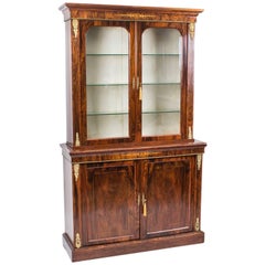 Antique 19th Century Burr Walnut and Inlaid Bookcase Display Cabinet