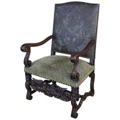 Antique 19th Century, French, Louis XIII Hand-Carved Walnut Angel Armchair