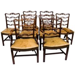 Early 20th Century Set of 8 Chippendale Ladderback Dining Chairs from Harrods 