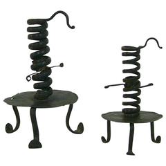 Pair of French 18th Century Hand-Forged Iron Candleholders 2