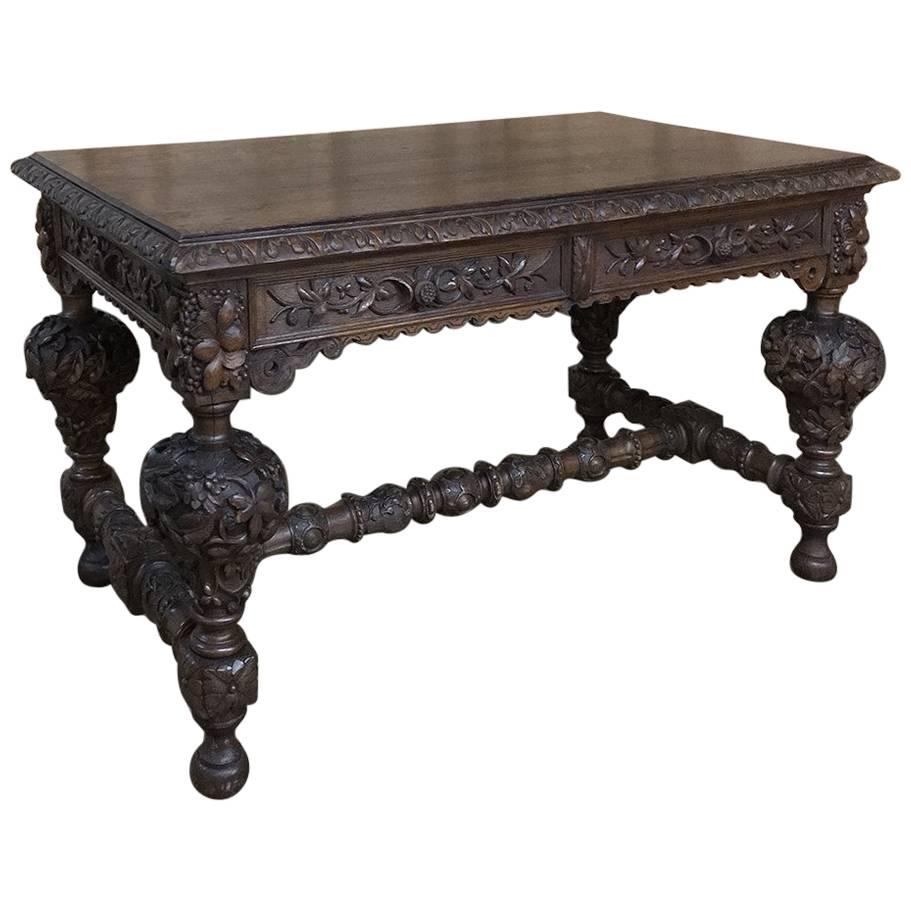 19th Century French Renaissance Revival Hand Carved Oak Desk