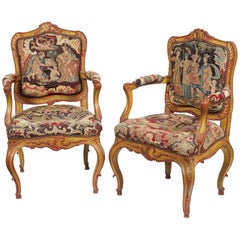 Pair of Late 18th Century South German/North Italian Painted Tapestry Fauteuils