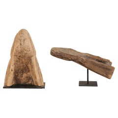 Pair of Carved Wood Catfish Head Boat Prows on Custom Stands--New Guinea