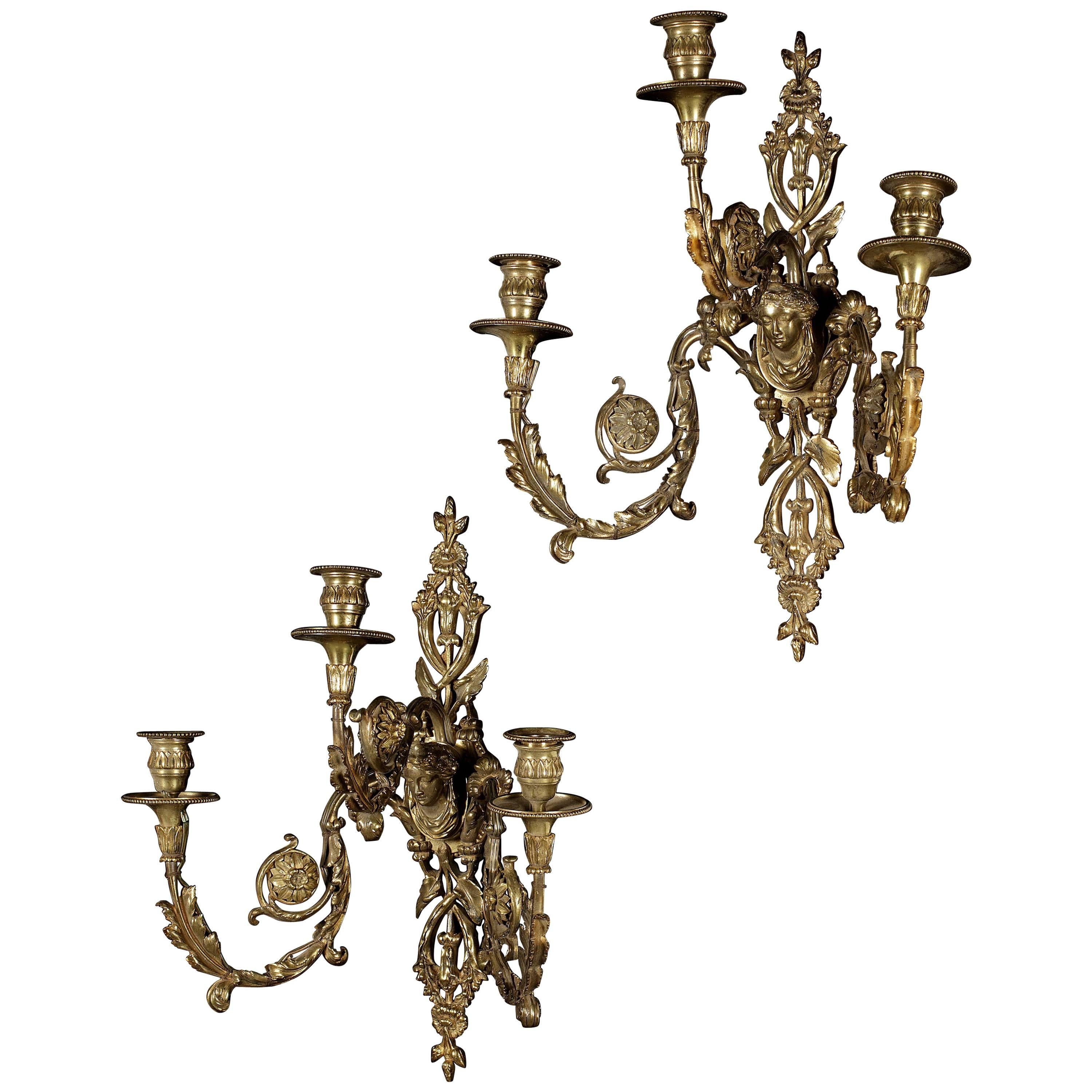 Pair of Late 19th Century Gilt-Bronze Three-Light Wall Appliqués