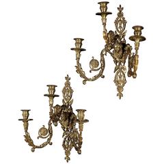 Pair of Late 19th Century Gilt-bronze Three-Light Wall Appliqués