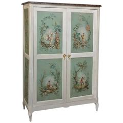 19th Century French Chinoiserie Painted Armoire or Cabinet with Faux Marble Top 3