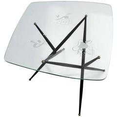 Italian Free-Form Etched Glass Top Coffee Table on Dynamic Black Metal Leg 12