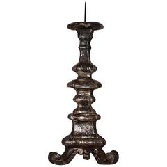 Late 18th Century Small Silvered Italian Wooden Candlestick 10