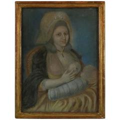 18th Century French Pastel Portrait of a Mother with Child