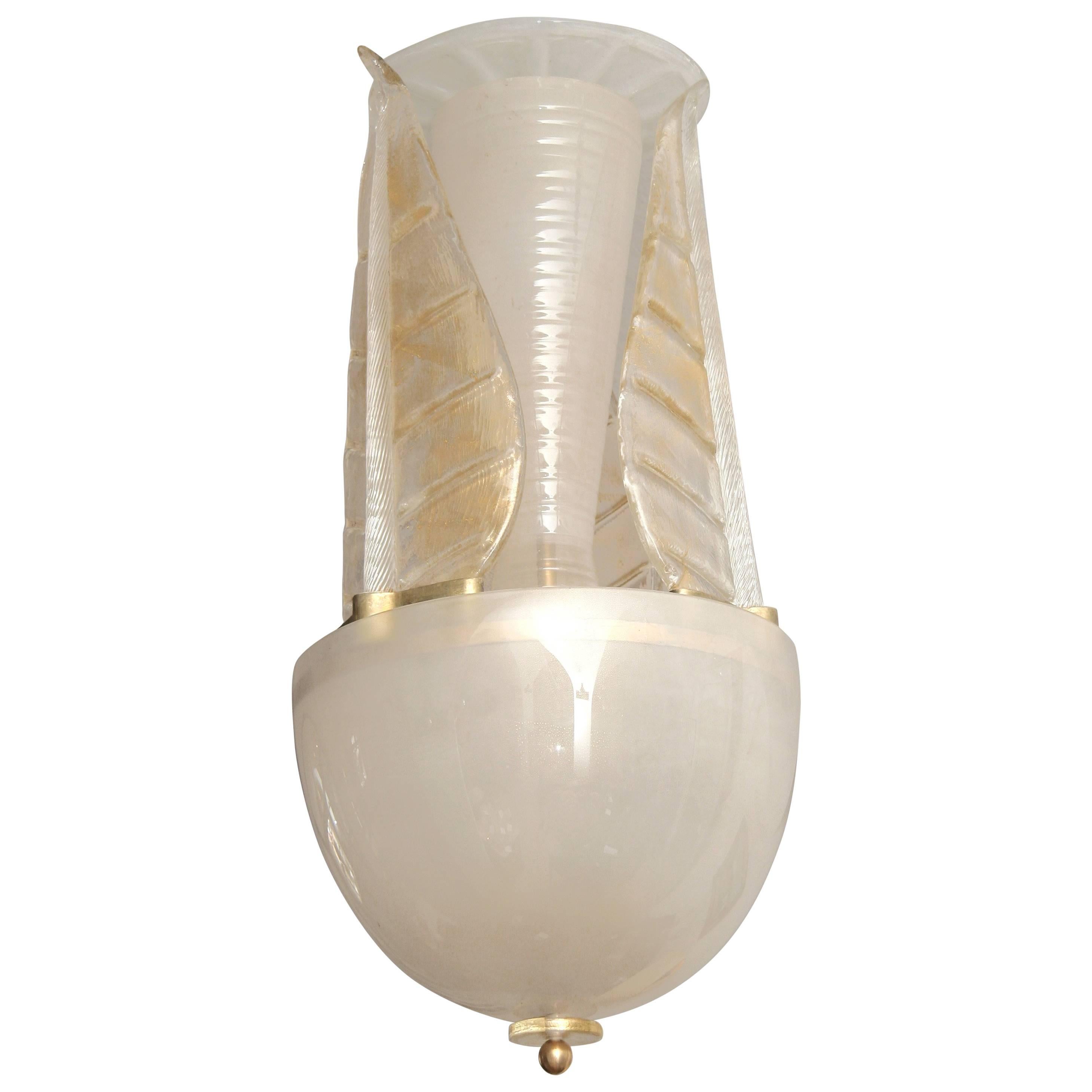 Italian Mid-Century Golden Murano Glass Chandelier with Embracing Leaves 1970s For Sale