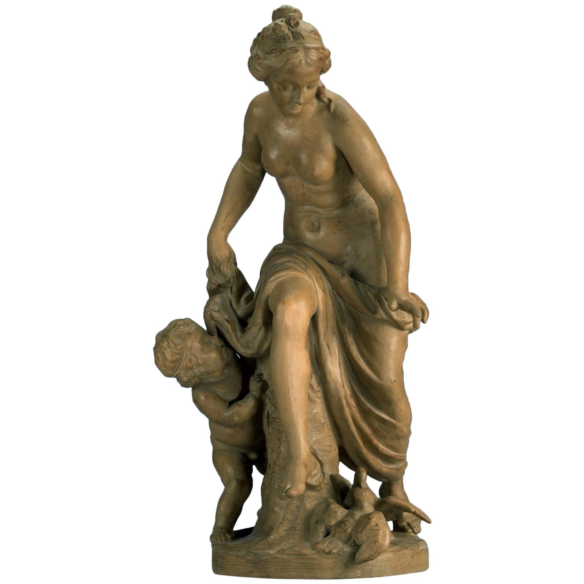 Terracotta Statue Venus Au Bain after Maurice Etienne Flaconet For Sale