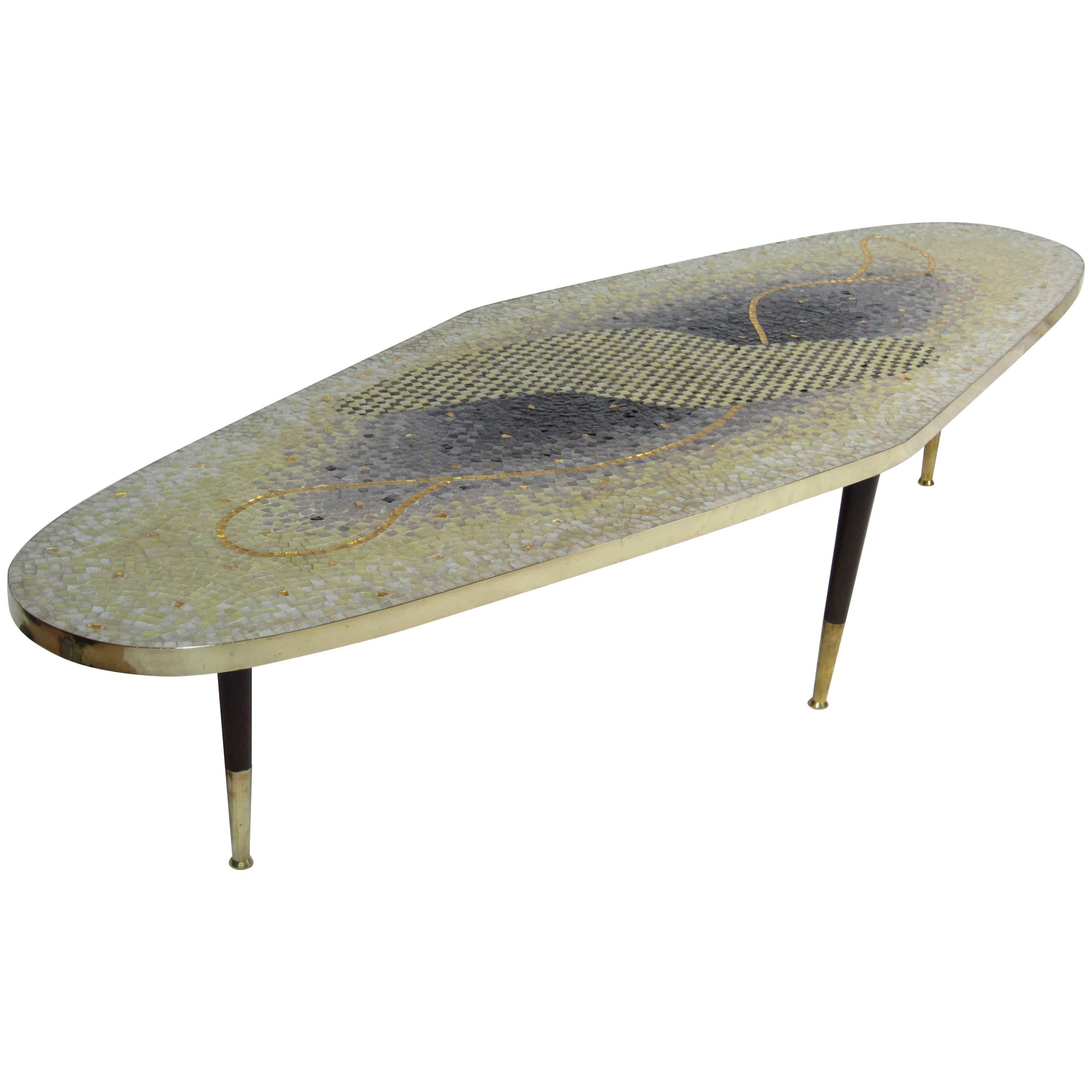 Oval Glass Tile Mosaic Coffee Table by Genaro Alvarez Mexico, circa 1955