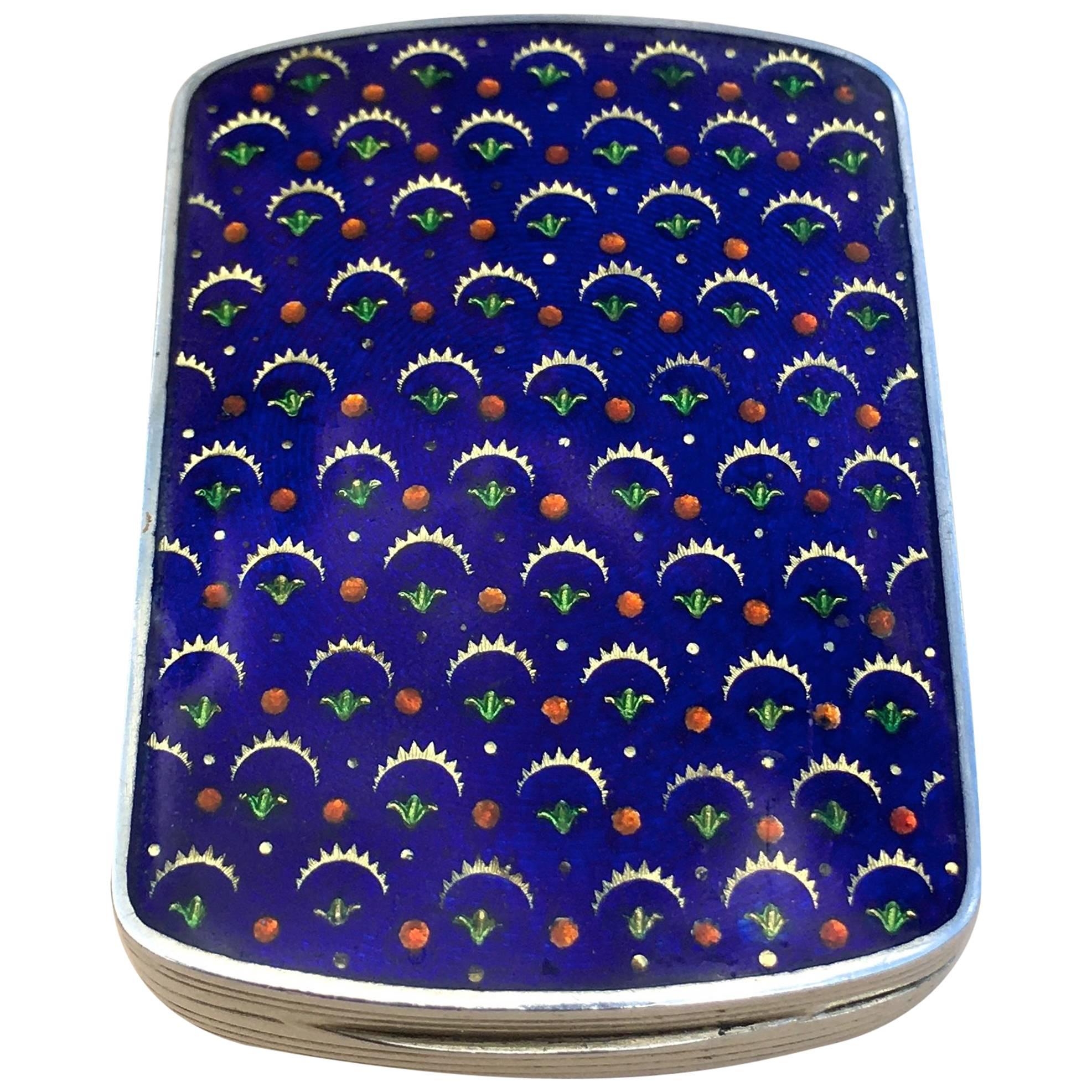 Lovely Solid Austrian Silver Enamel Compact Case