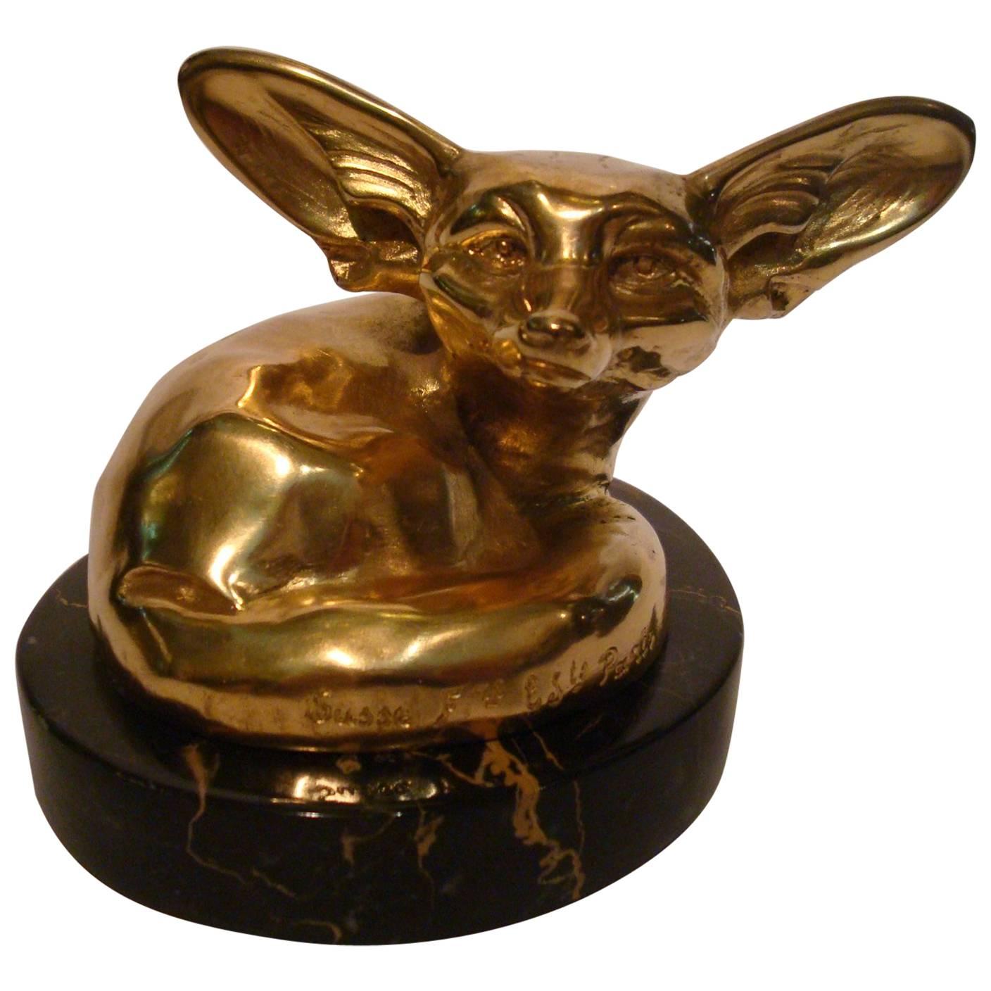 Art Deco Gilt Bronze Sculpture Fennec, Fox by Edouard-Marcel Sandoz, France