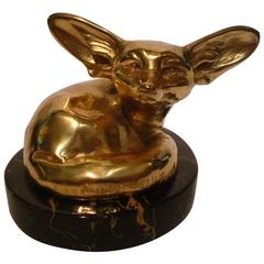 Antique Art Deco Gilt Bronze Sculpture Fennec, Fox by Edouard-Marcel Sandoz, France