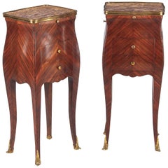 Antique Pair of Louis XV Style Rosewood and Marble-Top Side Cabinets, 1900s