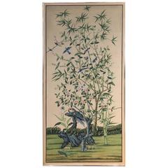 Vintage Chinoiserie Hand-Painted Silk Wallpaper Style Panel