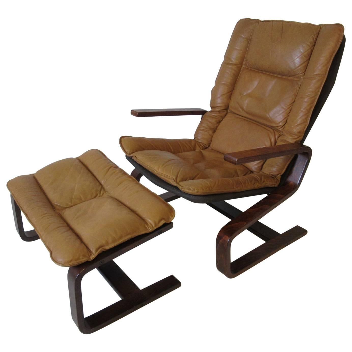 Ingmar Relling Danish Styled Leather Lounge Chair and Ottoman by Westnofa