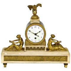 Antique Beautiful 19th Century European Gilt Bronze and White Marble Mantle Clock