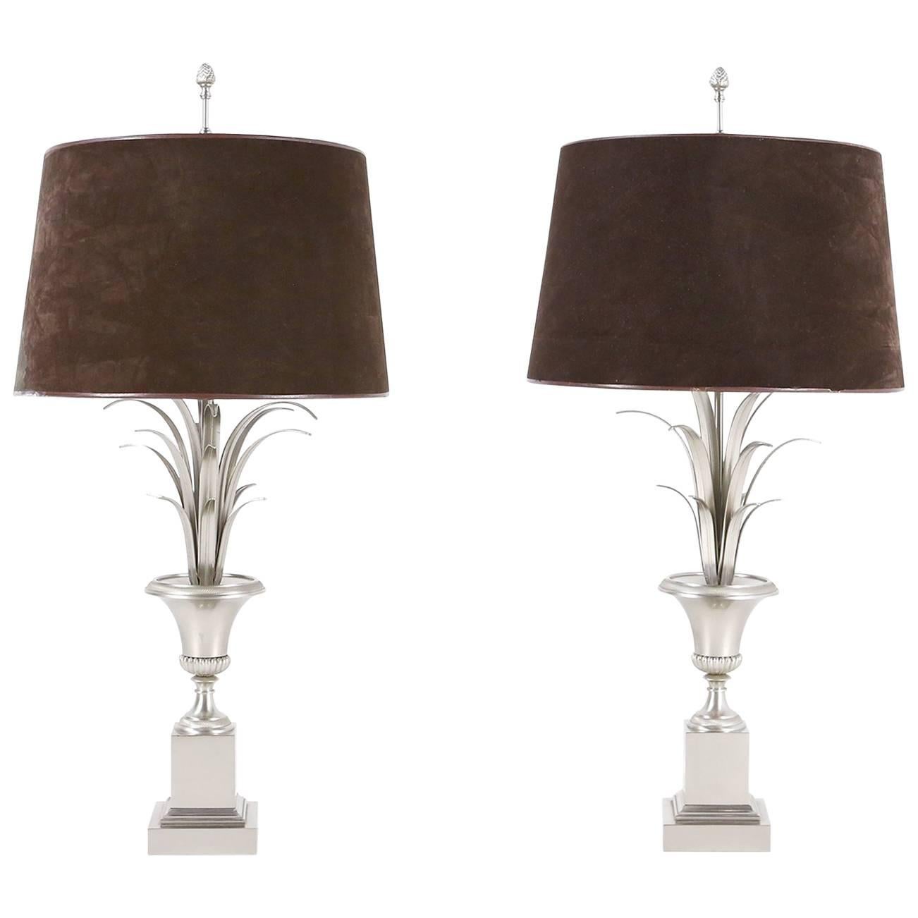 Pair of French Palm Tree Lamps Attributed to Maison Jansen, 1970