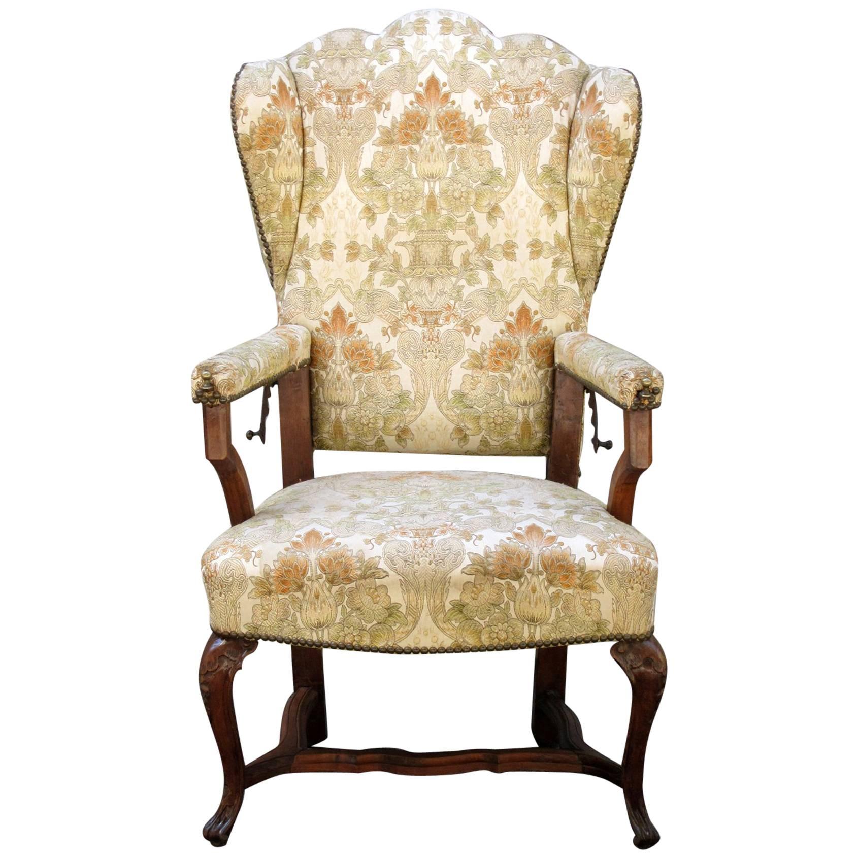 18th Century French Provincial Wingback Upholstered Reclining Chair