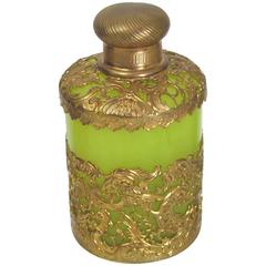 Antique Palais Royal Green Opaline and Gilt Bronze Scent Bottle